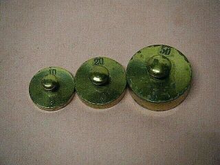 Vintage 3 Brass Apothecary Chemists Scale Weights For Replacements 50g 20g 10g