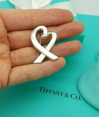 Tiffany & Co Paloma Picasso Sterling Silver Large Loving Heart Pin Brooch Rare