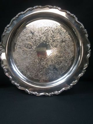 Vintage Silver Plated Round Etched Oneida 15 " Serving Platter Tray Intricate