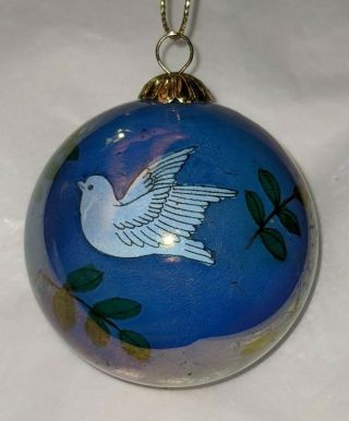 2002 Li Bien Doves Hand Painted Glass Ball Christmas Ornament Peace Branch Rare