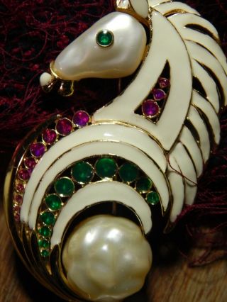 Hattie Carnegie Rare Enameled Figural Horse Brooch W/baroque Simulated Pearls