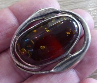 Rare Quality Vintage Amber Solid Silver Hallmarked Brooch