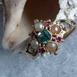 Rare Gold Antique Victorian Emerald/rubies & Pearls Ring Size O