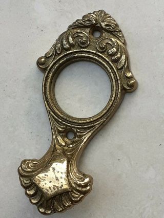 Vintage Old Front Door Lock Barrel Push Pull Brass Escutcheon Large Gothic Style