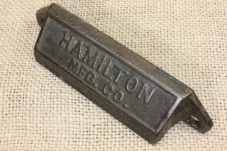 old drawer pull handle HAMILTON MFG.  Offset printing type vintage rustic iron 2