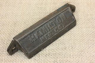 old drawer pull handle HAMILTON MFG.  Offset printing type vintage rustic iron 3