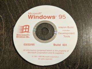 Ultra Rare: Microsoft Windows 95 Codename Chicago Interim Build 431 Beta Cd