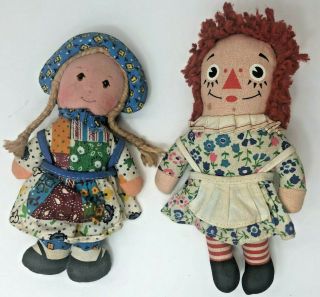 Vintage Miniature Raggedy Ann & Holly Hobbie Dolls 6 " Knickerbocker Plush