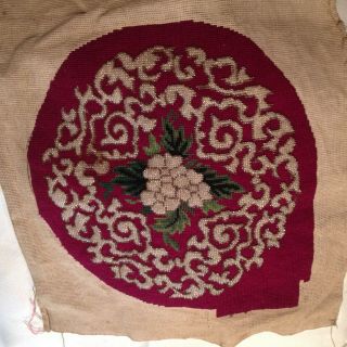 Antique Victorian Woolwork Beadwork Tapestry Panel,  Wool,  Beaded Flowers
