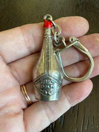 Rare Vintage Keychain Charm Silver Wine Bottle