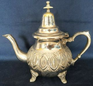 Vintage Moroccan Silver Plated Teapot With Lovely Decoration 21.  5cms Tall