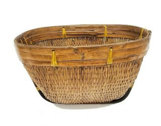 Antique Bamboo Basket Oval Oblong Unique Rustic Vintage Chinese Asian Home Decor
