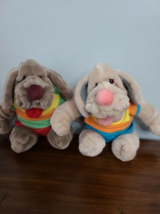 Two 1981 Wrinkles The Dog Plush Hand Puppet Tan & Brown Vintage Talking