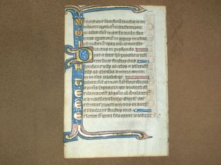 Rare Early Illuminated Medieval Manuscript Vellum Psalter Leaf W/ Gold,  C.  1275