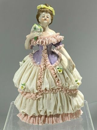 Very Rare 19th Dresden Volkstedt Porcelain Lace Figurine " Countess In Court "
