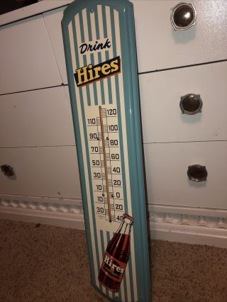 Rare Drink Hires Root Beer Thermometer Soda Sign Display Tin Metal