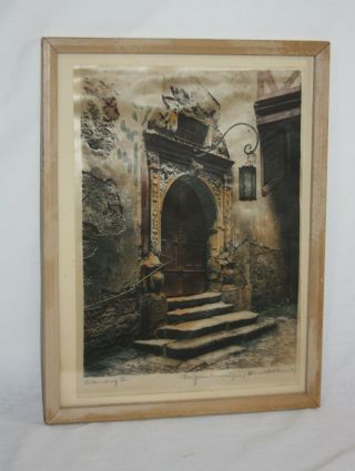 Vintage Hand - Colored Etching On Silk By E Geissendorfer 