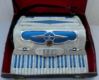 Rare Vintage Corelli 1229 Italy Blue & White Pearl Piano Accordion In Orig Case