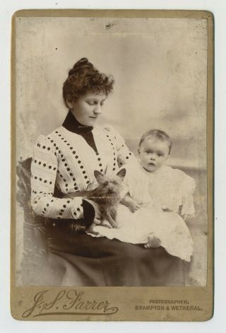 Antique Cabinet Photograph Of A Mother,  Baby & Pet Dog J.  Farrer Brampton L3