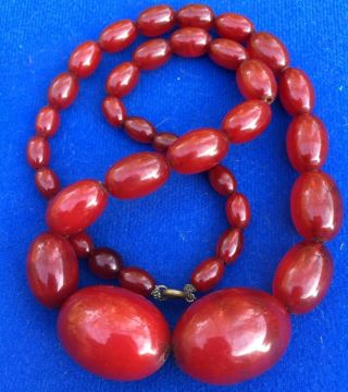 Rare Vintage Old Bakelite Faturan Beads Cherry Necklace 69 Gr Olive