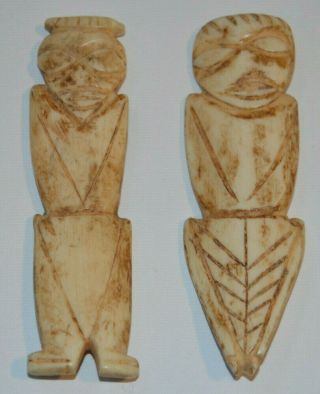 Antique Hand Carved Bovine Bone Figures Handmade Art 3.  75 " Estate Find