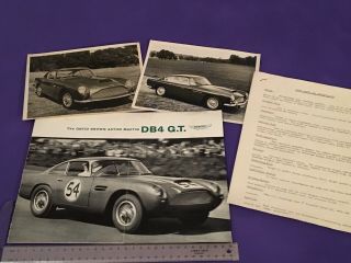 Aston Martin Db4 G.  T.  Brochure Set - Ultra Rare,  Press Photos & Spec Sheet