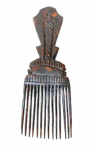 African Antique Vintage Hand Carved African (ASHANTI?) Dark Wood Comb w.  Handle 2