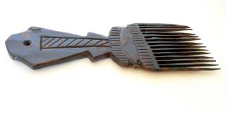 African Antique Vintage Hand Carved African (ASHANTI?) Dark Wood Comb w.  Handle 3