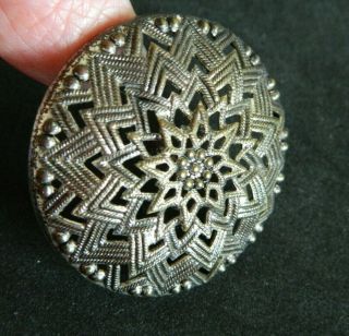 Lg Antique Victorian Openwork Brass Domed Button W Star Design - Stunning