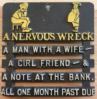 Vintage Novelty Metal Bar Sign / Trivet,  A Nervous Wreck