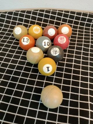 Antique Vintage Clay/bakelite Billiard Pool Balls X 11 Mini And 7/8 " Wide