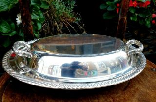 Vintage Silver Plated Lidded Serving Dish With Cloche / Tureen / Twin Handles 2