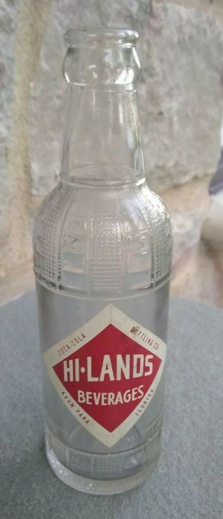 Htf Vintage Antique Hi Lands Beverages Coca Cola Bottling Co Avon Park Fl Bottle