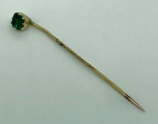 Antique Victorian Rolled Gold Emerald Paste Solitaire Tie Stick Pin