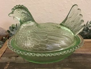 Rare Pastel Light Green - Indiana Glass Hen On Nest Dish