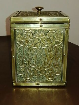 Arts And Crafts Embossed Brass Tea Caddy