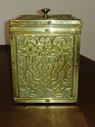 Arts And Crafts Embossed Brass Tea Caddy 2