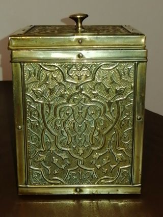 Arts And Crafts Embossed Brass Tea Caddy 3