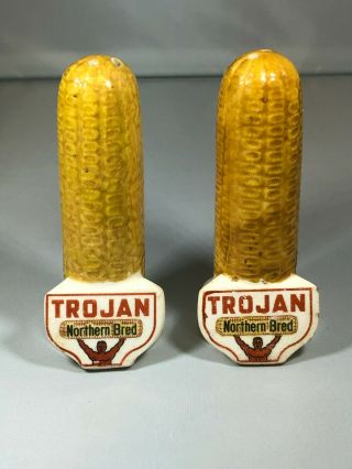 Rare Trojan Northern Bred Corn Seed Advertising Salt And Pepper Shakers