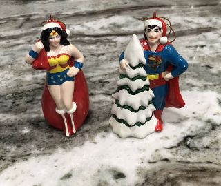 Rare Vintage 1979 Wonder Woman And Superman Dc Comics Wood Ornament