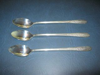 3 - Oneida Nobility Royal Rose 1939 Silverplate 7 5/8 " Iced Tea Spoons -