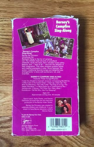 Barney’s Campfire Sing - Along VHS Rare OOP 1990 3