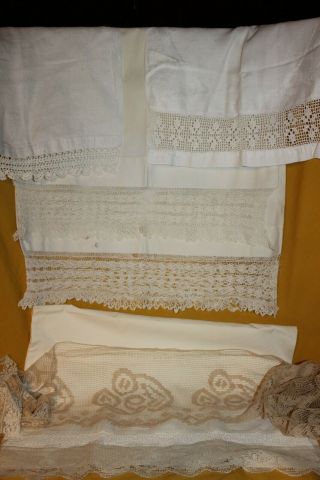 Vintage Antique Linens Pillow Cases Hand Towels Ivory White Bulk Lace Crochet