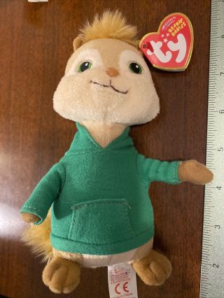 Ty Beanie Baby Theodore Chipmunk From Alvin And The Chipmunks Green Movie Rare