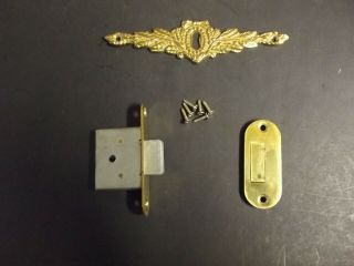 Roll Top Desk Lock Set,  Decretive Keyhole Plate,  Oval Lock Catch,  Vintage,
