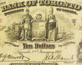 1937 Bank Of Toronto $10.  Rare Chartered Banknote.  Henwood Signed.