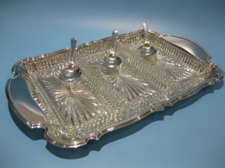 Large Vintage Silver Plated Regency Style Condiment Tray / Server