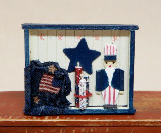 Vintage 4th Of July Uncle Sam Shadow Box Artisan Dollhouse Miniature 1:12