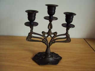 A Stunning Antique Bronze Art Nouveau Three Arm Candlestick