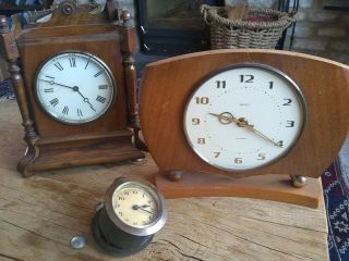 3 Clocks For Spares/repair Wooden Mantle Clock,  Smith Sectronic & Another